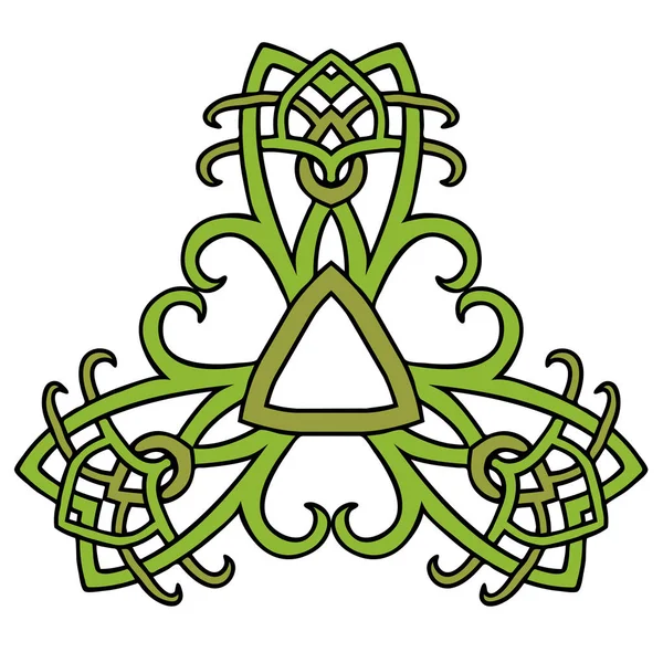 Ilustração vetorial de estilo medieval ornamento triângulo verde sobre fundo branco — Vetor de Stock