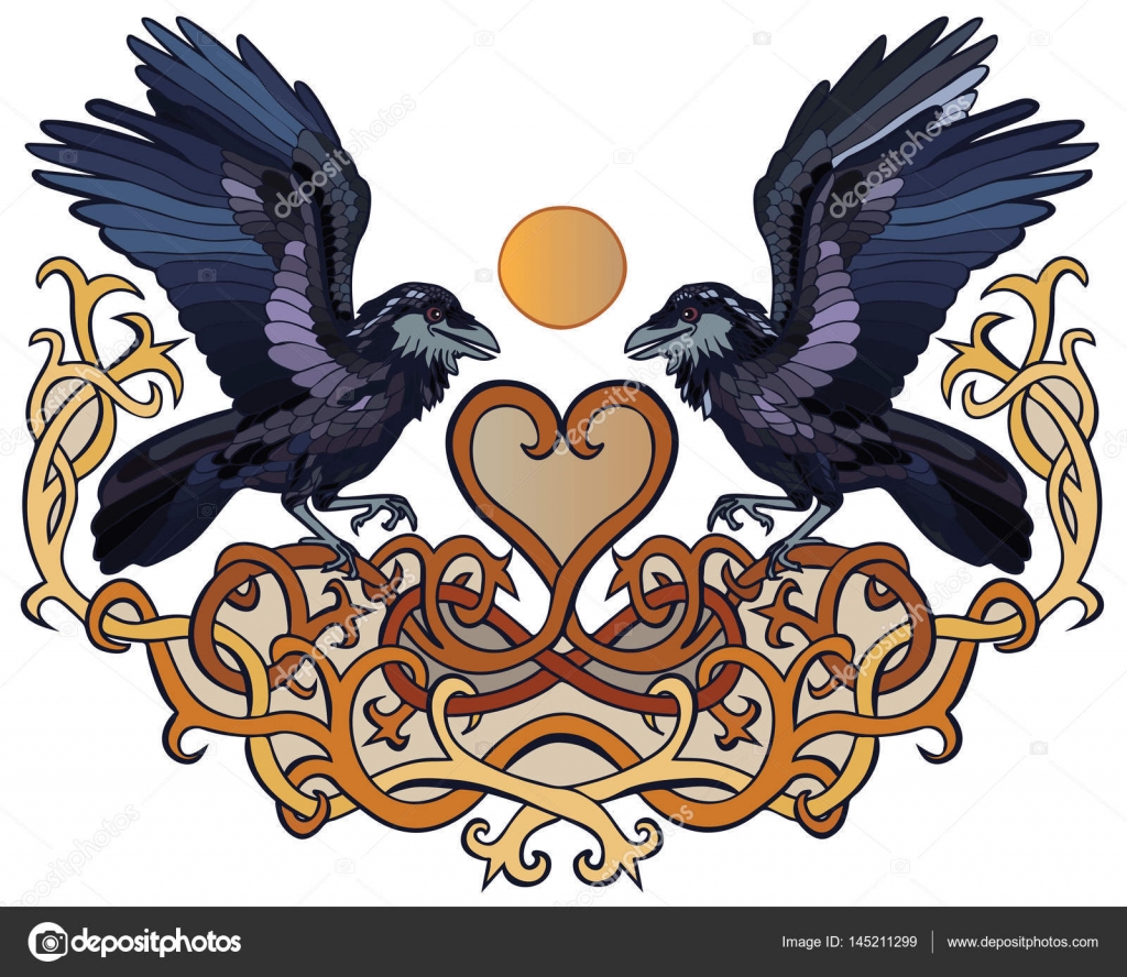 Illustrazione vettoriale di corvi in ornamento celtico amore Illustrazione vettoriale di corvi in ornamento celtico amore colorato — Vettoriale Stock