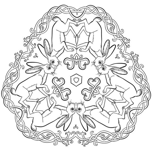 ケルトのノウサギ三角飾り黒と白のベクトル イラスト — ストックベクタ
