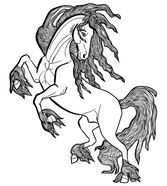 Vektorové ilustrace Fríský kůň řvoucí černé a bílé — Stockový vektor