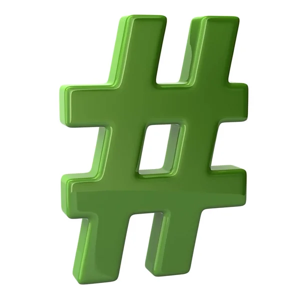 Illustration 3D signe de hashtag vert — Photo