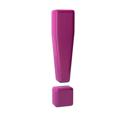 3D çizim violet exclamatory beyaz arka plan üzerinde işaretlemek