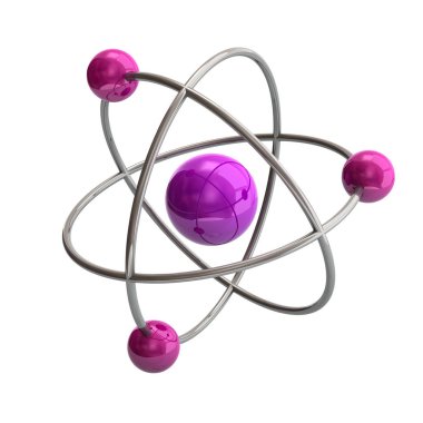 3D çizim Menekşe atom sembolü beyaz arka plan