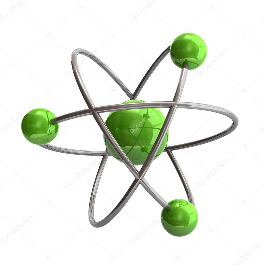 3D illustration green atom symbol