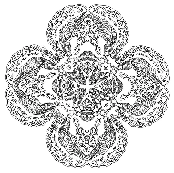 Vektor-Illustration keltischer Knoten Wikinger-Raben kreuzen schwarz und weiß — Stockvektor