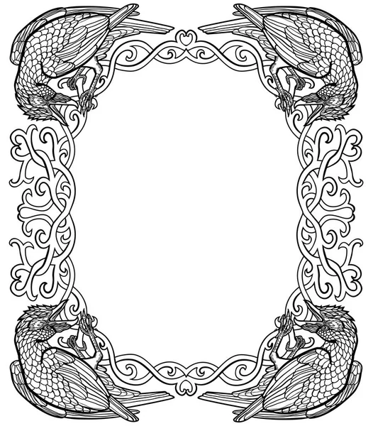 Illustration vectorielle de corbeaux gothique celtique cadre noeud noir et blanc — Image vectorielle