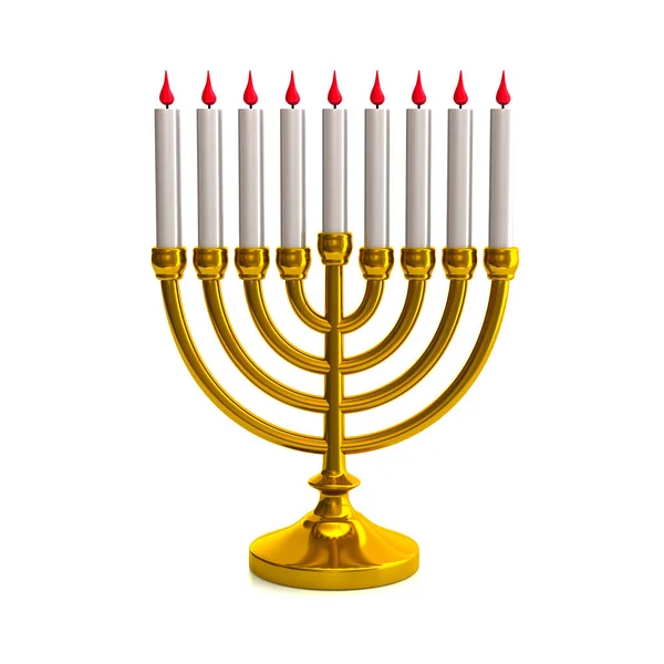 Rendering Illustration Menorah Golden Nine Candle Holder Religious Celebration Object — Stock Photo, Image