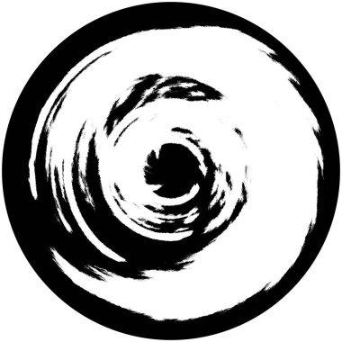 Siyah-Beyaz Grunge Üst üste bindirme elementi. Daire şekli, logo, rozet, etiket, simge. Soyut Tehlike Doku Arkaplanı. Kirli Vintage Monochrome Vektör İllüstrasyon Arkaplanı. Fırça Vuruşları Şablonu
