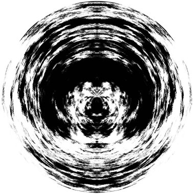 Siyah-Beyaz Grunge Üst üste bindirme elementi. Daire şekli, logo, rozet, etiket, simge. Soyut Tehlike Doku Arkaplanı. Kirli Vintage Monochrome Vektör İllüstrasyon Arkaplanı. Fırça Vuruşları Şablonu