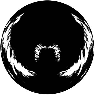 Siyah-Beyaz Grunge Üst üste bindirme elementi. Daire şekli, logo, rozet, etiket, simge. Soyut Tehlike Doku Arkaplanı. Kirli Vintage Monochrome Vektör İllüstrasyon Arkaplanı. Fırça Vuruşları Şablonu