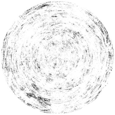 Siyah-Beyaz Grunge Üst üste bindirme elementi. Daire şekli, logo, rozet, etiket, simge. Soyut Tehlike Doku Arkaplanı. Kirli Vintage Monochrome Vektör İllüstrasyon Arkaplanı. Fırça Vuruşları Şablonu