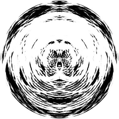 Siyah-Beyaz Grunge Üst üste bindirme elementi. Daire şekli, logo, rozet, etiket, simge. Soyut Tehlike Doku Arkaplanı. Kirli Vintage Monochrome Vektör İllüstrasyon Arkaplanı. Fırça Vuruşları Şablonu