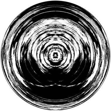 Siyah-Beyaz Grunge Üst üste bindirme elementi. Daire şekli, logo, rozet, etiket, simge. Soyut Tehlike Doku Arkaplanı. Kirli Vintage Monochrome Vektör İllüstrasyon Arkaplanı. Fırça Vuruşları Şablonu