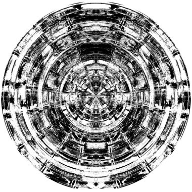 Siyah-Beyaz Grunge Üst üste bindirme elementi. Daire şekli, logo, rozet, etiket, simge. Soyut Tehlike Doku Arkaplanı. Kirli Vintage Monokrom