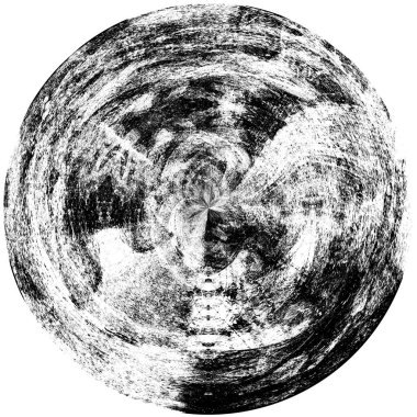 Siyah-Beyaz Grunge Üst üste bindirme elementi. Daire şekli, logo, rozet, etiket, simge. Soyut Tehlike Doku Arkaplanı. Kirli Vintage Monochrome Vektör İllüstrasyon Arkaplanı. Fırça Vuruşları Şablonu