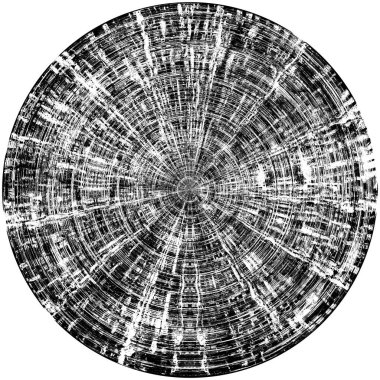 Siyah-Beyaz Grunge Üst üste bindirme elementi. Daire şekli, logo, rozet, etiket, simge. Soyut Tehlike Doku Arkaplanı. Kirli Vintage Monochrome Vektör İllüstrasyon Arkaplanı. Fırça Vuruşları Şablonu