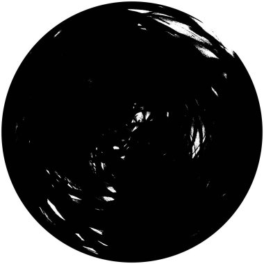 Siyah-Beyaz Grunge Üst üste bindirme elementi. Daire şekli, logo, rozet, etiket, simge. Soyut Tehlike Doku Arkaplanı. Kirli Vintage Monochrome Vektör İllüstrasyon Arkaplanı. Fırça Vuruşları Şablonu