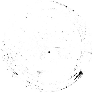 Siyah-Beyaz Grunge Üst üste bindirme elementi. Daire şekli, logo, rozet, etiket, simge. Soyut Tehlike Doku Arkaplanı. Kirli Vintage Monochrome Vektör İllüstrasyon Arkaplanı. Fırça Vuruşları Şablonu