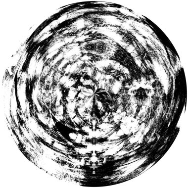 Siyah-Beyaz Grunge Üst üste bindirme elementi. Daire şekli, logo, rozet, etiket, simge. Soyut Tehlike Doku Arkaplanı. Kirli Vintage Monochrome Vektör İllüstrasyon Arkaplanı. Fırça Vuruşları Şablonu