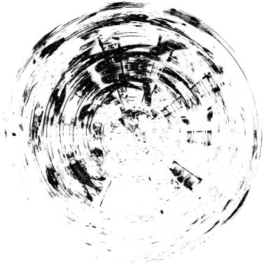 Siyah-Beyaz Grunge Üst üste bindirme elementi. Daire şekli, logo, rozet, etiket, simge. Soyut Tehlike Doku Arkaplanı. Kirli Vintage Monochrome Vektör İllüstrasyon Arkaplanı. Fırça Vuruşları Şablonu