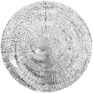 Siyah-Beyaz Grunge Üst üste bindirme elementi. Daire şekli, logo, rozet, etiket, simge. Soyut Tehlike Doku Arkaplanı. Kirli Vintage Monochrome Vektör İllüstrasyon Arkaplanı. Fırça Vuruşları Şablonu