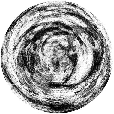 Siyah-Beyaz Grunge Üst üste bindirme elementi. Daire şekli, logo, rozet, etiket, simge. Soyut Tehlike Doku Arkaplanı. Kirli Vintage Monochrome Vektör İllüstrasyon Arkaplanı. Fırça Vuruşları Şablonu