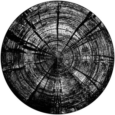 Siyah-Beyaz Grunge Üst üste bindirme elementi. Daire şekli, logo, rozet, etiket, simge. Soyut Tehlike Doku Arkaplanı. Kirli Vintage Monochrome Vektör İllüstrasyon Arkaplanı. Fırça Vuruşları Şablonu