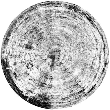 Siyah-Beyaz Grunge Üst üste bindirme elementi. Daire şekli, logo, rozet, etiket, simge. Soyut Tehlike Doku Arkaplanı. Kirli Vintage Monochrome Vektör İllüstrasyon Arkaplanı. Fırça Vuruşları Şablonu