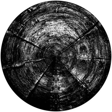 Siyah-Beyaz Grunge Üst üste bindirme elementi. Daire şekli, logo, rozet, etiket, simge. Soyut Tehlike Doku Arkaplanı. Kirli Vintage Monochrome Vektör İllüstrasyon Arkaplanı. Fırça Vuruşları Şablonu