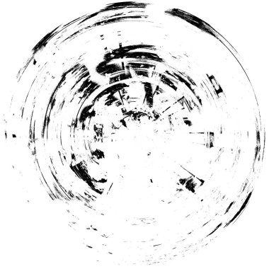 Siyah-Beyaz Grunge Üst üste bindirme elementi. Daire şekli, logo, rozet, etiket, simge. Soyut Tehlike Doku Arkaplanı. Kirli Vintage Monochrome Vektör İllüstrasyon Arkaplanı. Fırça Vuruşları Şablonu