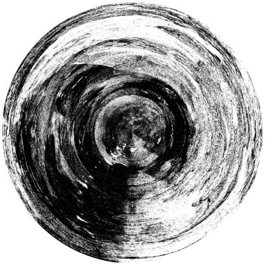 Siyah-Beyaz Grunge Üst üste bindirme elementi. Daire şekli, logo, rozet, etiket, simge. Soyut Tehlike Doku Arkaplanı. Kirli Vintage Monochrome Vektör İllüstrasyon Arkaplanı. Fırça Vuruşları Şablonu