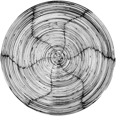 Siyah-Beyaz Grunge Üst üste bindirme elementi. Daire şekli, logo, rozet, etiket, simge. Soyut Tehlike Doku Arkaplanı. Kirli Vintage Monochrome Vektör İllüstrasyon Arkaplanı. Fırça Vuruşları Şablonu