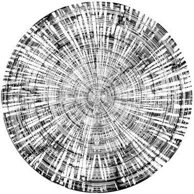 Siyah-Beyaz Grunge Üst üste bindirme elementi. Daire şekli, logo, rozet, etiket, simge. Soyut Tehlike Doku Arkaplanı. Kirli Vintage Monochrome Vektör İllüstrasyon Arkaplanı. Fırça Vuruşları Şablonu