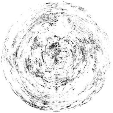 Siyah-Beyaz Grunge Üst üste bindirme elementi. Daire şekli, logo, rozet, etiket, simge. Soyut Tehlike Doku Arkaplanı. Kirli Vintage Monochrome Vektör İllüstrasyon Arkaplanı. Fırça Vuruşları Şablonu