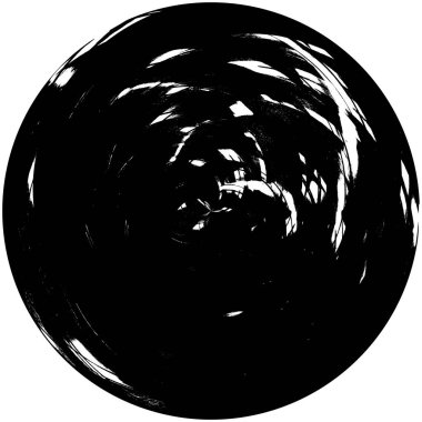 Siyah-Beyaz Grunge Üst üste bindirme elementi. Daire şekli, logo, rozet, etiket, simge. Soyut Tehlike Doku Arkaplanı. Kirli Vintage Monochrome Vektör İllüstrasyon Arkaplanı. Fırça Vuruşları Şablonu