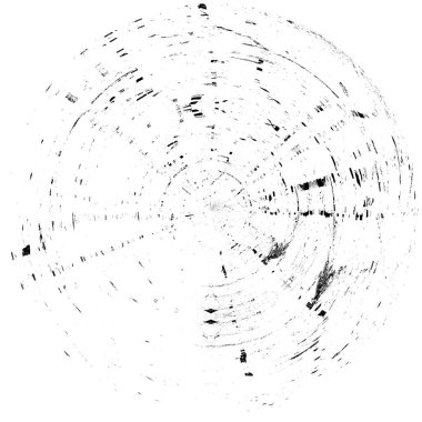 Siyah-Beyaz Grunge Üst üste bindirme elementi. Daire şekli, logo, rozet, etiket, simge. Soyut Tehlike Doku Arkaplanı. Kirli Vintage Monochrome Vektör İllüstrasyon Arkaplanı. Fırça Vuruşları Şablonu