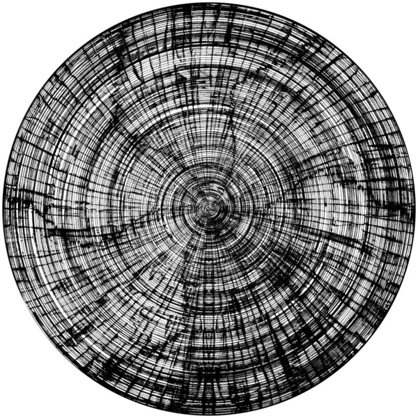黑白圆曲柄叠置元件 圆形图案 困难的纹理背拉 肮脏的复古单色矢量图解背景 刷子笔划模板 — 图库照片