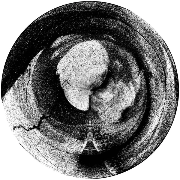 黑白圆曲柄叠置元件 圆形图案 困难的纹理背拉 肮脏的复古单色矢量图解背景 刷子笔划模板 — 图库照片