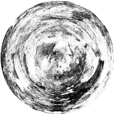 Siyah-Beyaz Grunge Üst üste bindirme elementi. Daire şekli, logo, rozet, etiket, simge. Soyut Tehlike Doku Arkaplanı. Kirli Vintage Monochrome Vektör İllüstrasyon Arkaplanı. Fırça Vuruşları Şablonu