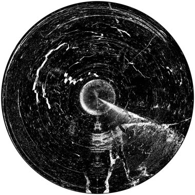 Siyah-Beyaz Grunge Üst üste bindirme elementi. Daire şekli, logo, rozet, etiket, simge. Soyut Tehlike Doku Arkaplanı. Kirli Vintage Monochrome Vektör İllüstrasyon Arkaplanı. Fırça Vuruşları Şablonu
