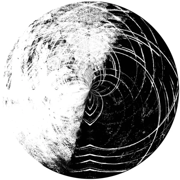 黑白圆曲柄叠置元件 圆形图案 困难的纹理背拉 肮脏的复古单色矢量图解背景 刷子笔划模板 — 图库照片