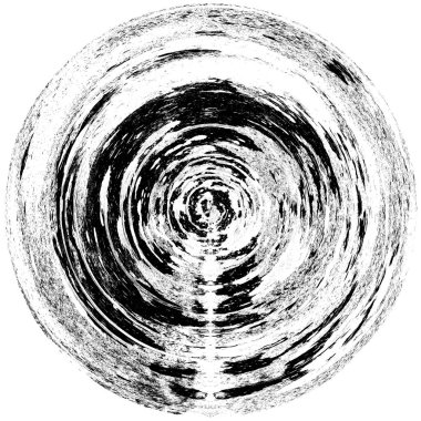 Siyah-Beyaz Grunge Üst üste bindirme elementi. Daire şekli, logo, rozet, etiket, simge. Soyut Tehlike Doku Arkaplanı. Kirli Vintage Monochrome Vektör İllüstrasyon Arkaplanı. Fırça Vuruşları Şablonu