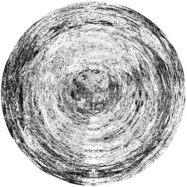 Siyah-Beyaz Grunge Üst üste bindirme elementi. Daire şekli, logo, rozet, etiket, simge. Soyut Tehlike Doku Arkaplanı. Kirli Vintage Monochrome Vektör İllüstrasyon Arkaplanı. Fırça Vuruşları Şablonu