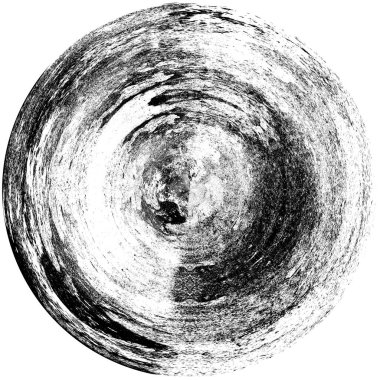 Siyah-Beyaz Grunge Üst üste bindirme elementi. Daire şekli, logo, rozet, etiket, simge. Soyut Tehlike Doku Arkaplanı. Kirli Vintage Monochrome Vektör İllüstrasyon Arkaplanı. Fırça Vuruşları Şablonu