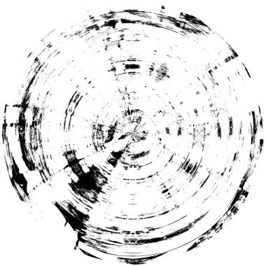 Siyah-Beyaz Grunge Üst üste bindirme elementi. Daire şekli, logo, rozet, etiket, simge. Soyut Tehlike Doku Arkaplanı. Kirli Vintage Monochrome Vektör İllüstrasyon Arkaplanı. Fırça Vuruşları Şablonu