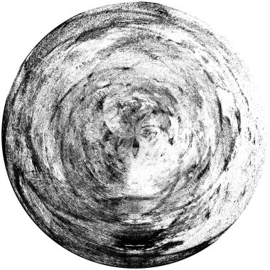 Siyah-Beyaz Grunge Üst üste bindirme elementi. Daire şekli, logo, rozet, etiket, simge. Soyut Tehlike Doku Arkaplanı. Kirli Vintage Monochrome Vektör İllüstrasyon Arkaplanı. Fırça Vuruşları Şablonu