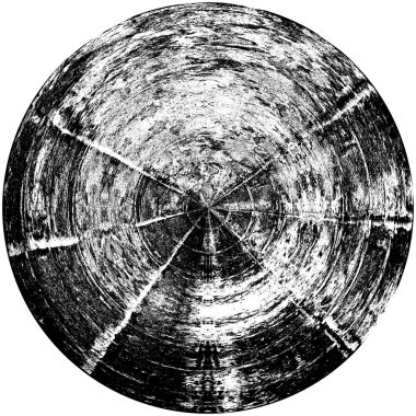 Siyah-Beyaz Grunge Üst üste bindirme elementi. Daire şekli, logo, rozet, etiket, simge. Soyut Tehlike Doku Arkaplanı. Kirli Vintage Monochrome Vektör İllüstrasyon Arkaplanı. Fırça Vuruşları Şablonu