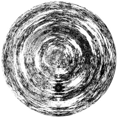 Siyah-Beyaz Grunge Üst üste bindirme elementi. Daire şekli, logo, rozet, etiket, simge. Soyut Tehlike Doku Arkaplanı. Kirli Vintage Monochrome Vektör İllüstrasyon Arkaplanı. Fırça Vuruşları Şablonu