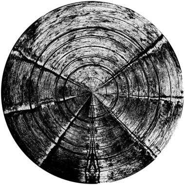 Siyah-Beyaz Grunge Üst üste bindirme elementi. Daire şekli, logo, rozet, etiket, simge. Soyut Tehlike Doku Arkaplanı. Kirli Vintage Monochrome Vektör İllüstrasyon Arkaplanı. Fırça Vuruşları Şablonu