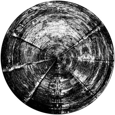 Siyah-Beyaz Grunge Üst üste bindirme elementi. Daire şekli, logo, rozet, etiket, simge. Soyut Tehlike Doku Arkaplanı. Kirli Vintage Monochrome Vektör İllüstrasyon Arkaplanı. Fırça Vuruşları Şablonu
